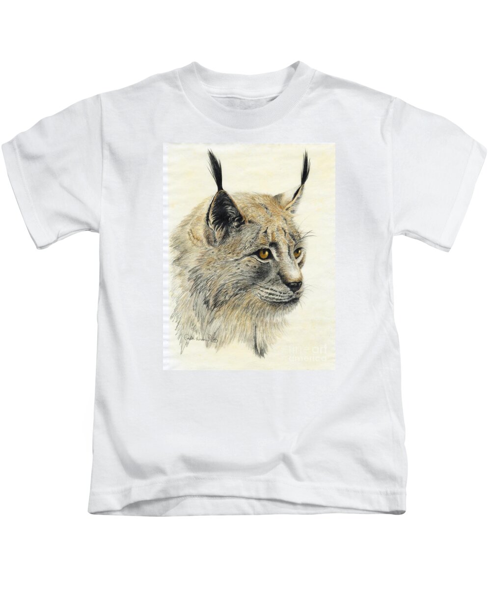 Animal Kids T-Shirt featuring the painting Gazing Lynx by Phyllis Howard