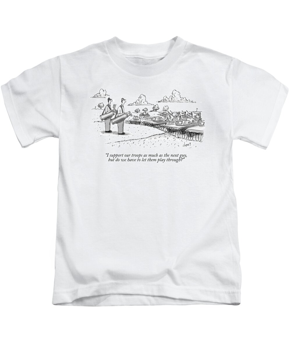 Golf Kids T-Shirt featuring the drawing Golfing Through A Warzone by Tom Cheney