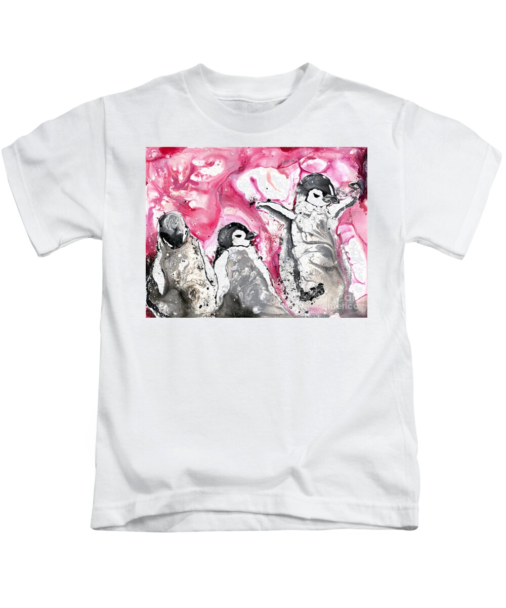 Animals Kids T-Shirt featuring the painting Guin-Pen's by Kasha Ritter