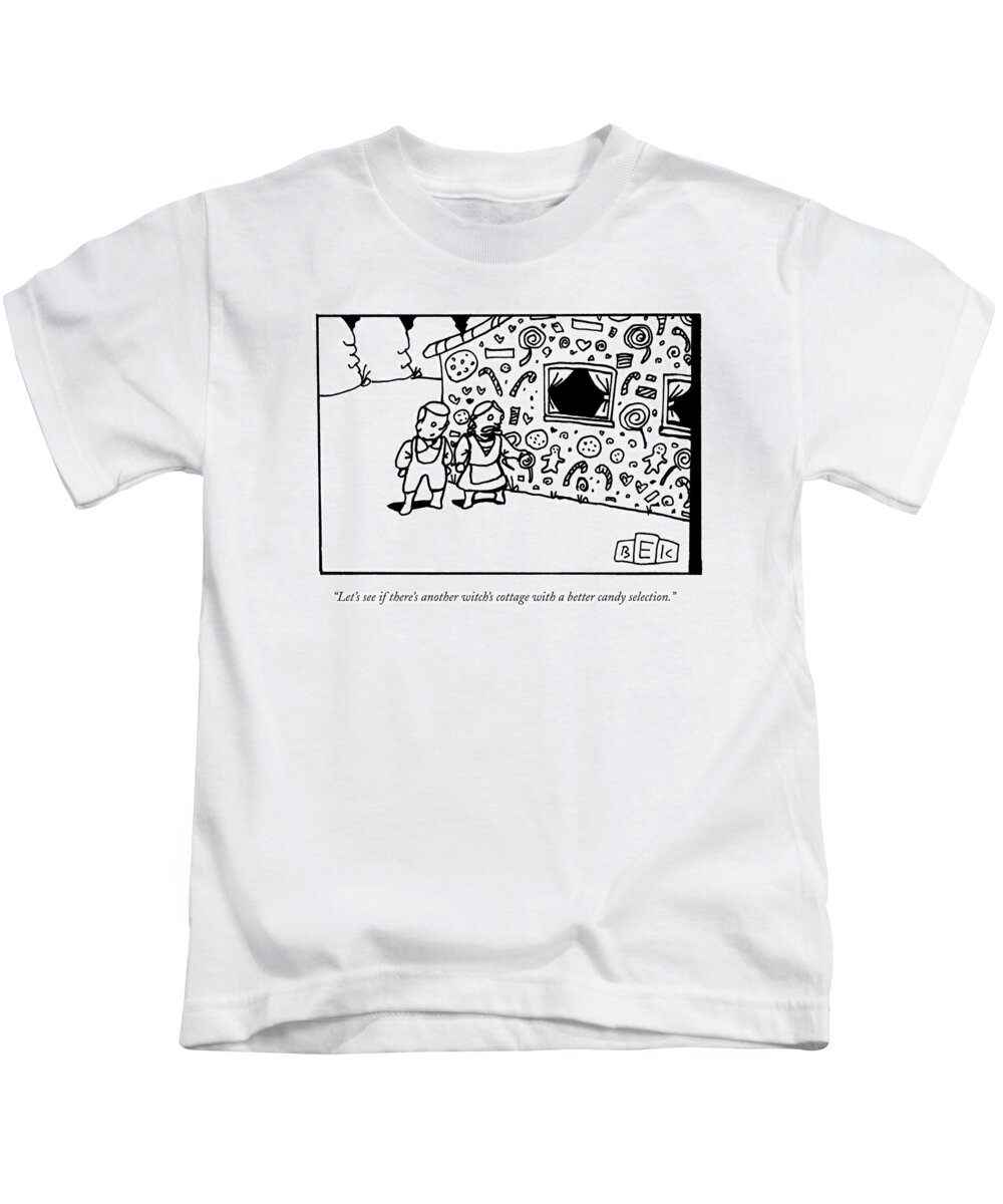 Hansel And Gretel Kids T-Shirt featuring the drawing Hansel And Gretel Examine The Witch's House by Bruce Eric Kaplan