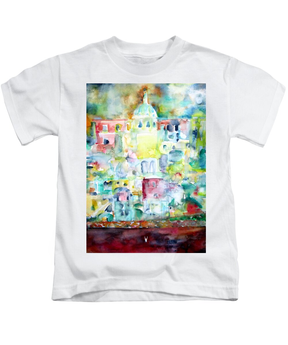 Bather Kids T-Shirt featuring the painting HAPPY BATHER in PROCIDA by Fabrizio Cassetta