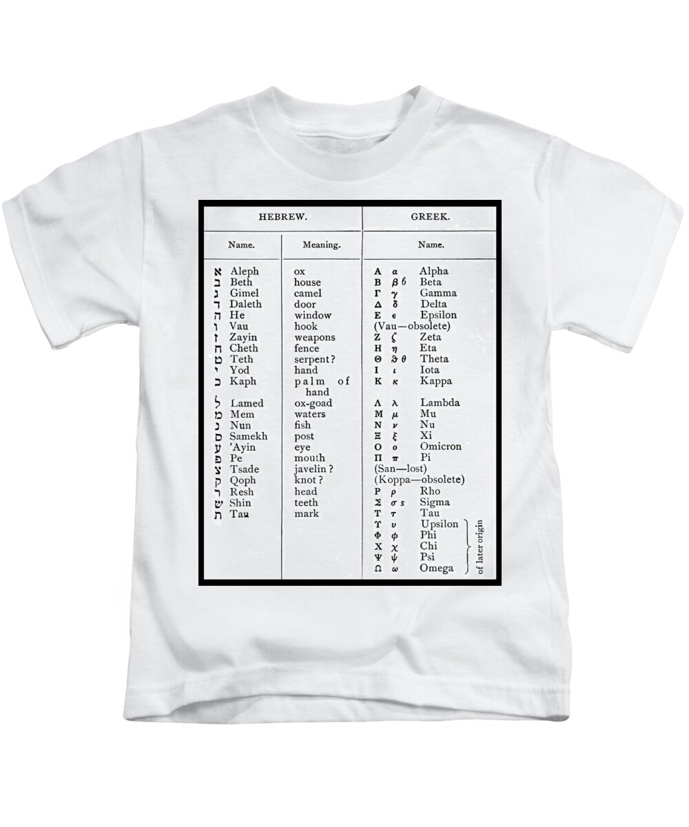 Chirography Kids T-Shirt featuring the photograph Hebrew And Greek Alphabets by Science Source