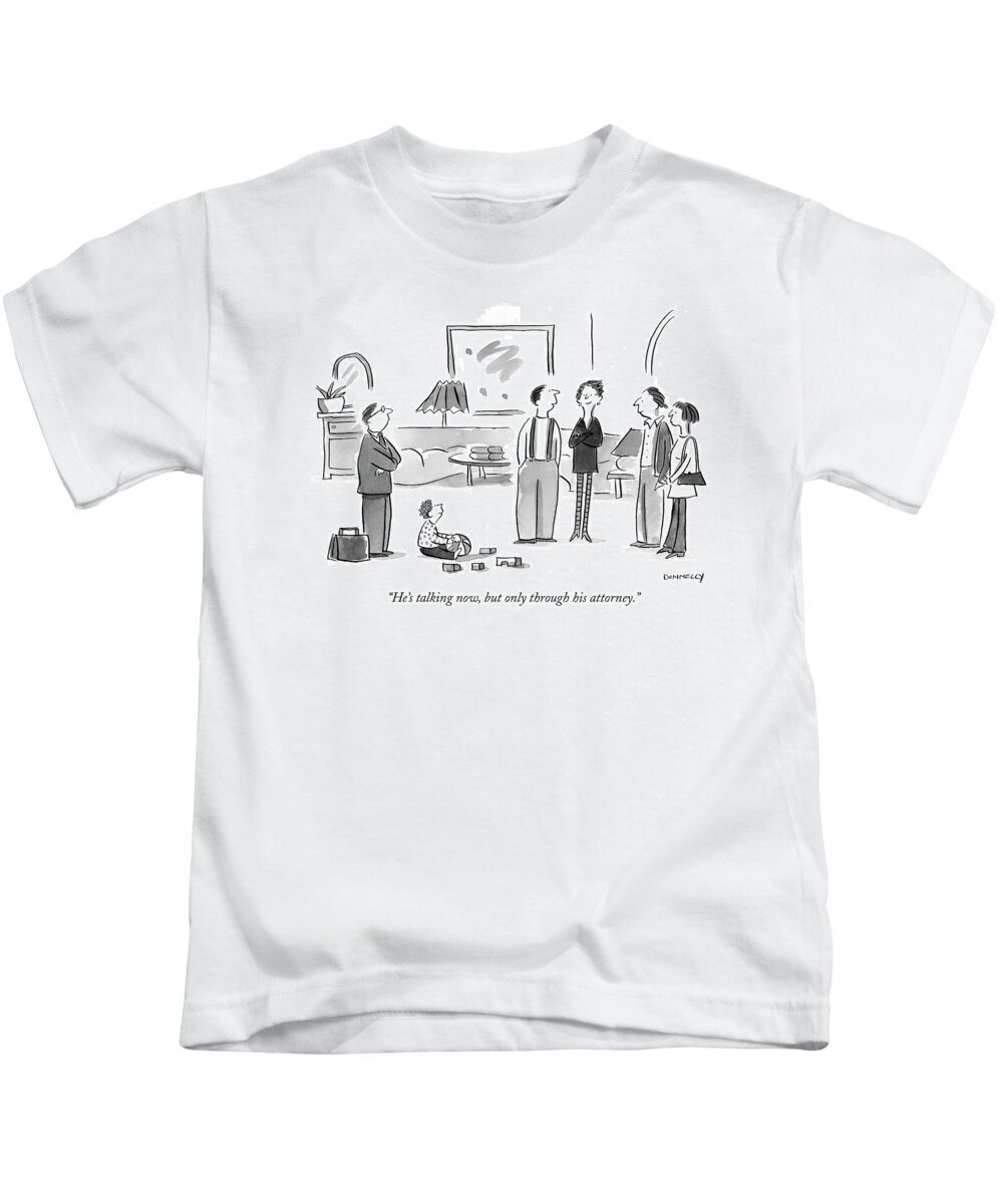Children - General Kids T-Shirt featuring the drawing He's Talking Now by Liza Donnelly
