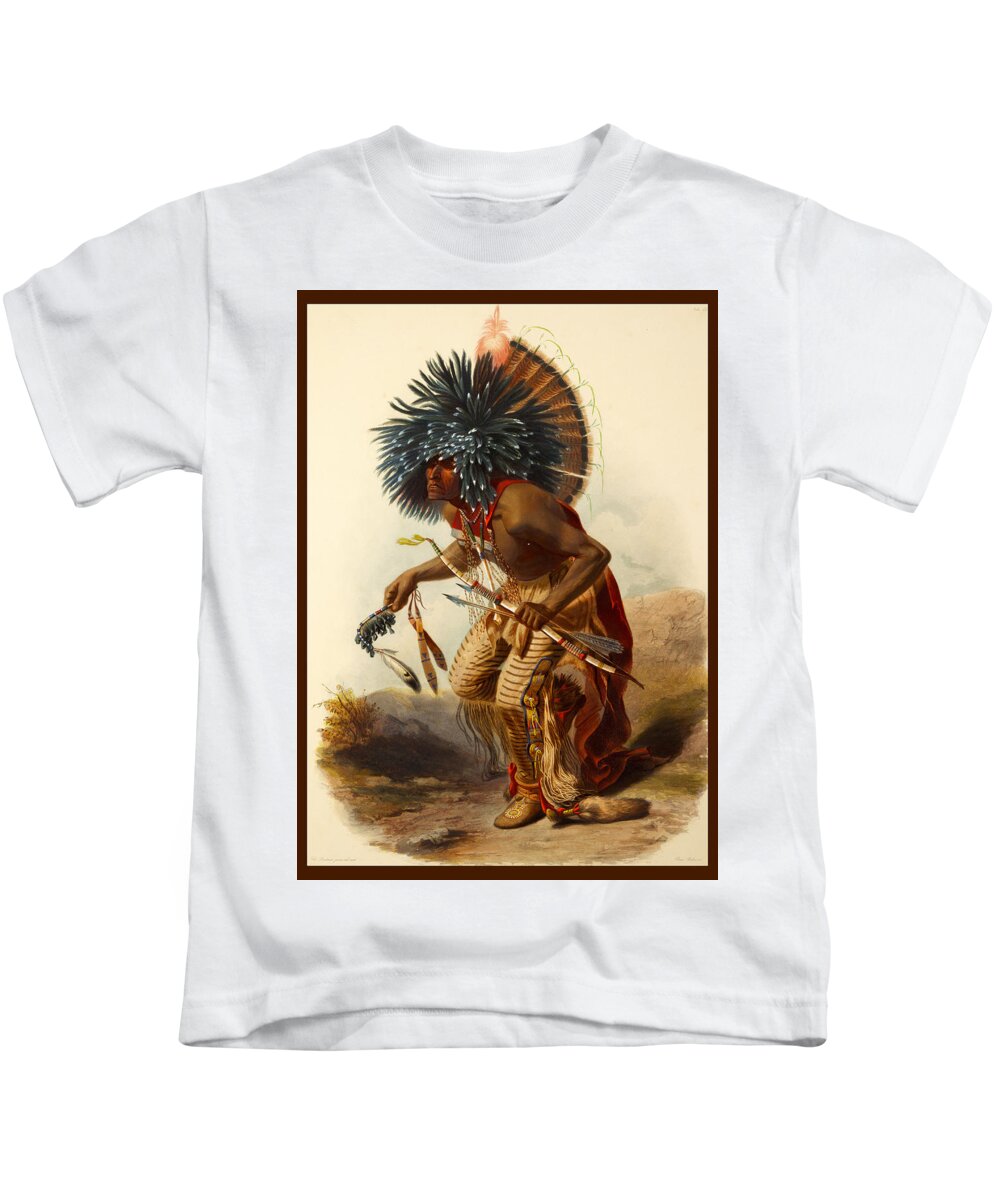 Native American Poster Kids T-Shirt featuring the digital art Hidatsa Warrior by Karl Bodmer