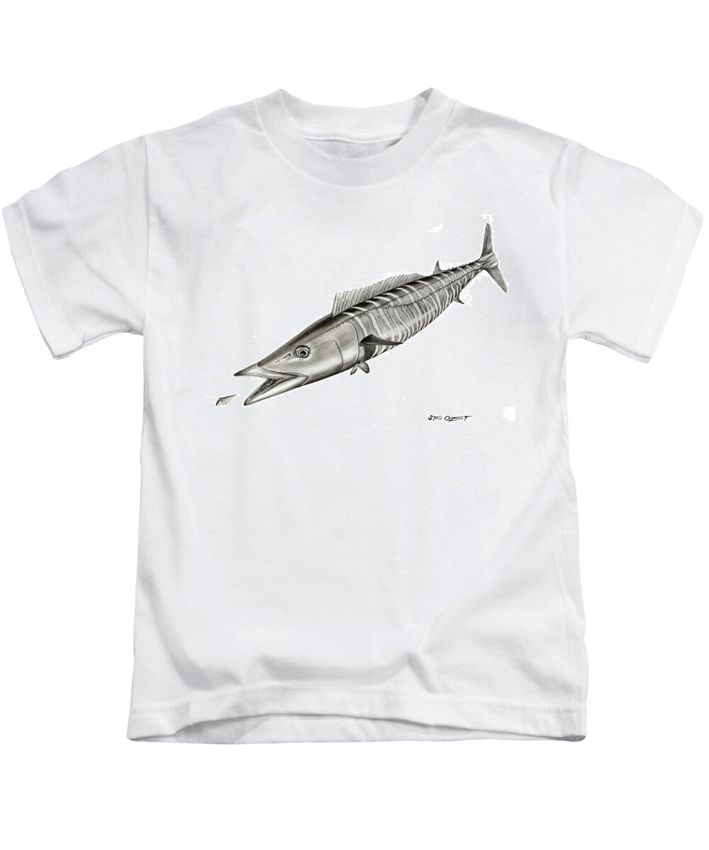 Wahoo Kids T-Shirt featuring the drawing High Speed Wahoo by Steve Ozment