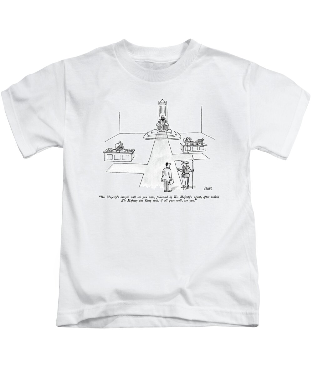 Lawyers Kids T-Shirt featuring the drawing His Majesty's Lawyer Will See You Now by Jack Ziegler