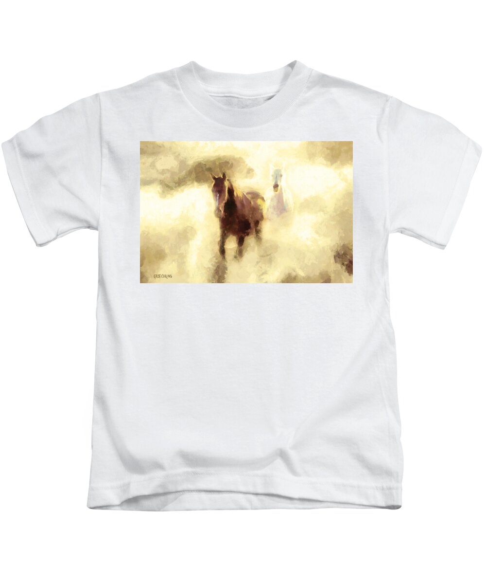 Horse Kids T-Shirt featuring the painting Horses of the Mist by Greg Collins