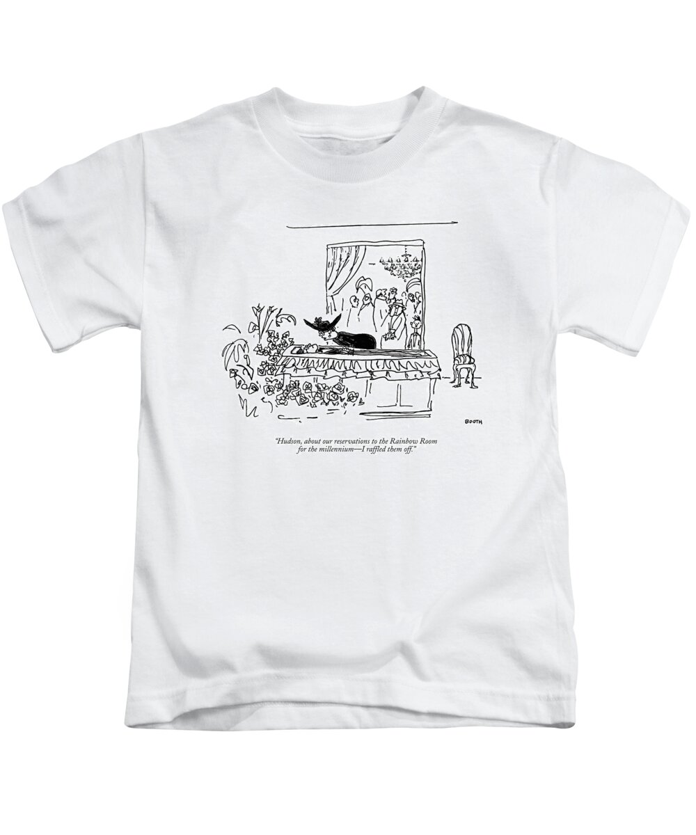Rainbow Room Kids T-Shirt featuring the drawing Hudson, About Our Reservations To The Rainbow by George Booth