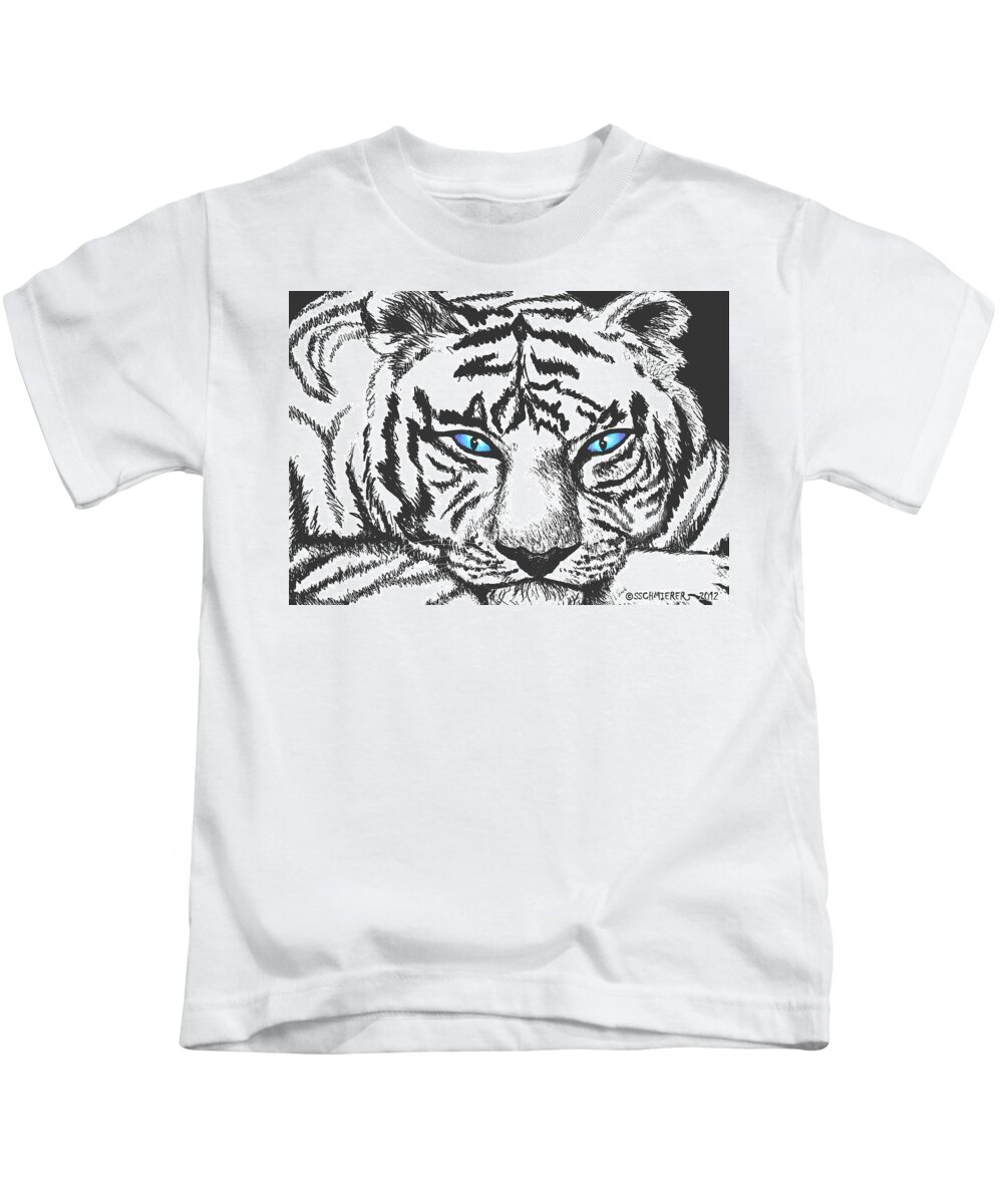 Tiger Kids T-Shirt featuring the drawing Hungry Eyes by SophiaArt Gallery