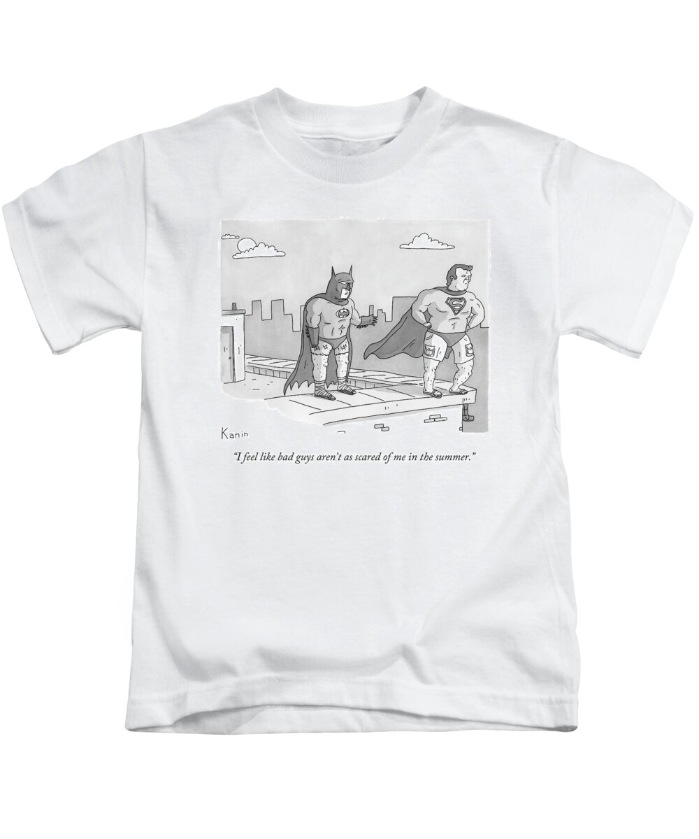Shorts Kids T-Shirt featuring the drawing I Feel Like Bad Guys Aren't As Scared by Zachary Kanin