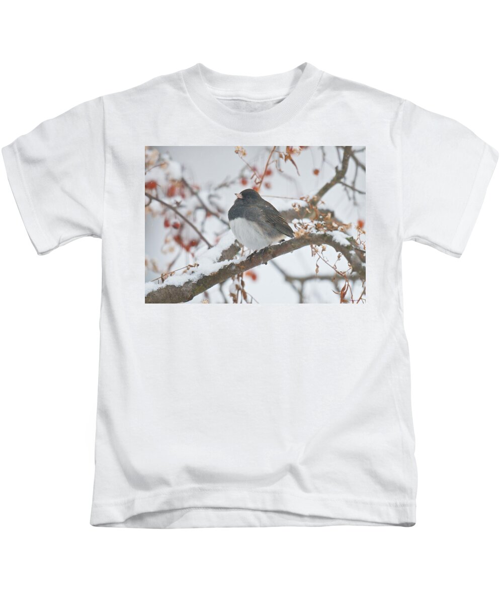 Bird Kids T-Shirt featuring the photograph I Just Want to Keep Warm by Kristin Hatt