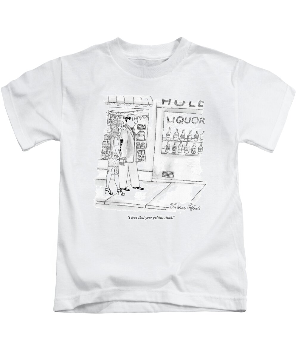 Politics Kids T-Shirt featuring the drawing I Love That Your Politics Stink by Victoria Roberts