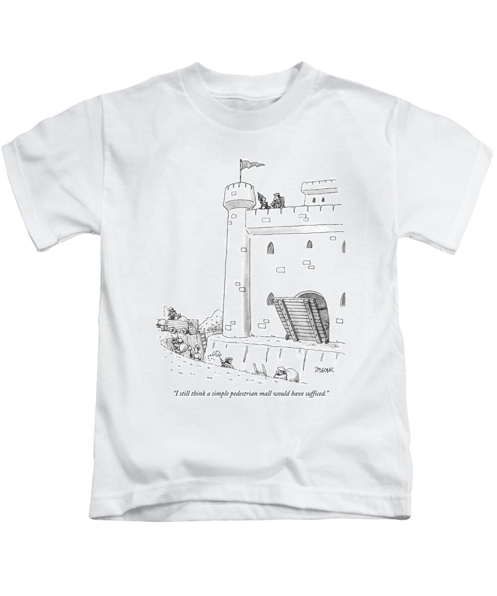 Royalty Kids T-Shirt featuring the drawing I Still Think A Simple Pedestrian Mall by Jack Ziegler