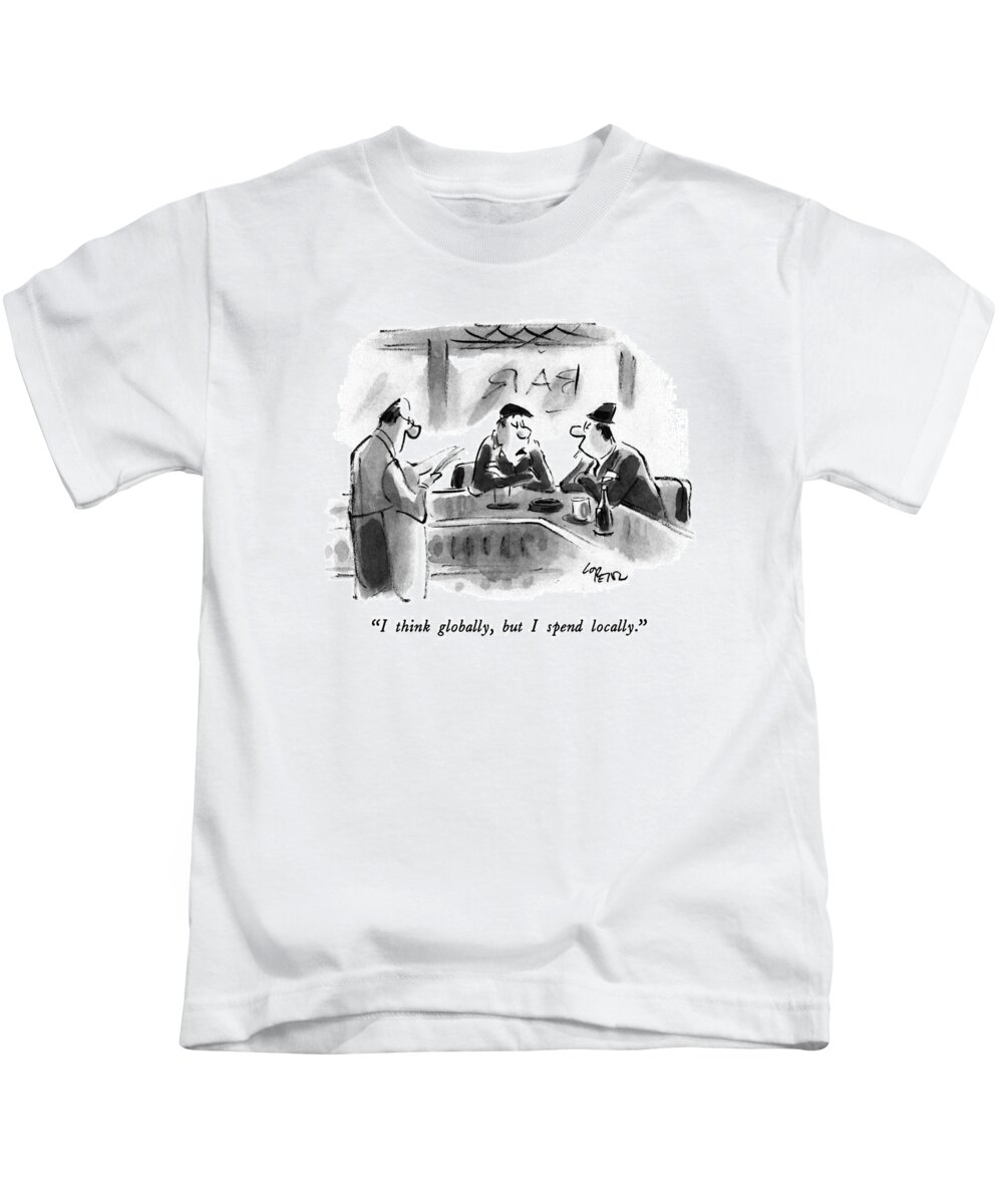 Drinking Kids T-Shirt featuring the drawing I Think Globally by Lee Lorenz