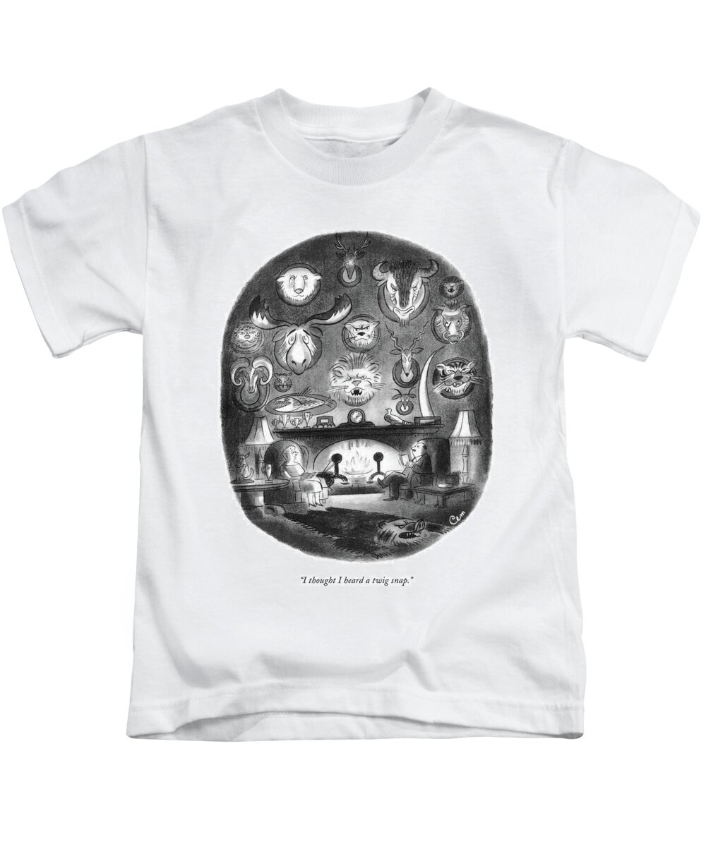 Household Kids T-Shirt featuring the drawing I Thought I Heard A Twig Snap by Charles E. Martin