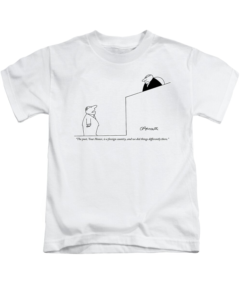 Court Kids T-Shirt featuring the drawing In Court, A Lawyer Addresses The Judge by Charles Barsotti