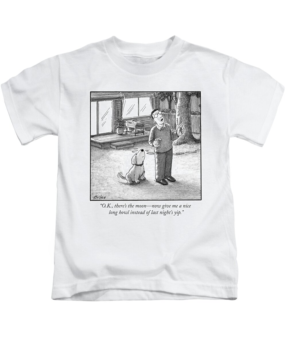 Dog Kids T-Shirt featuring the drawing In His Backyard by Harry Bliss