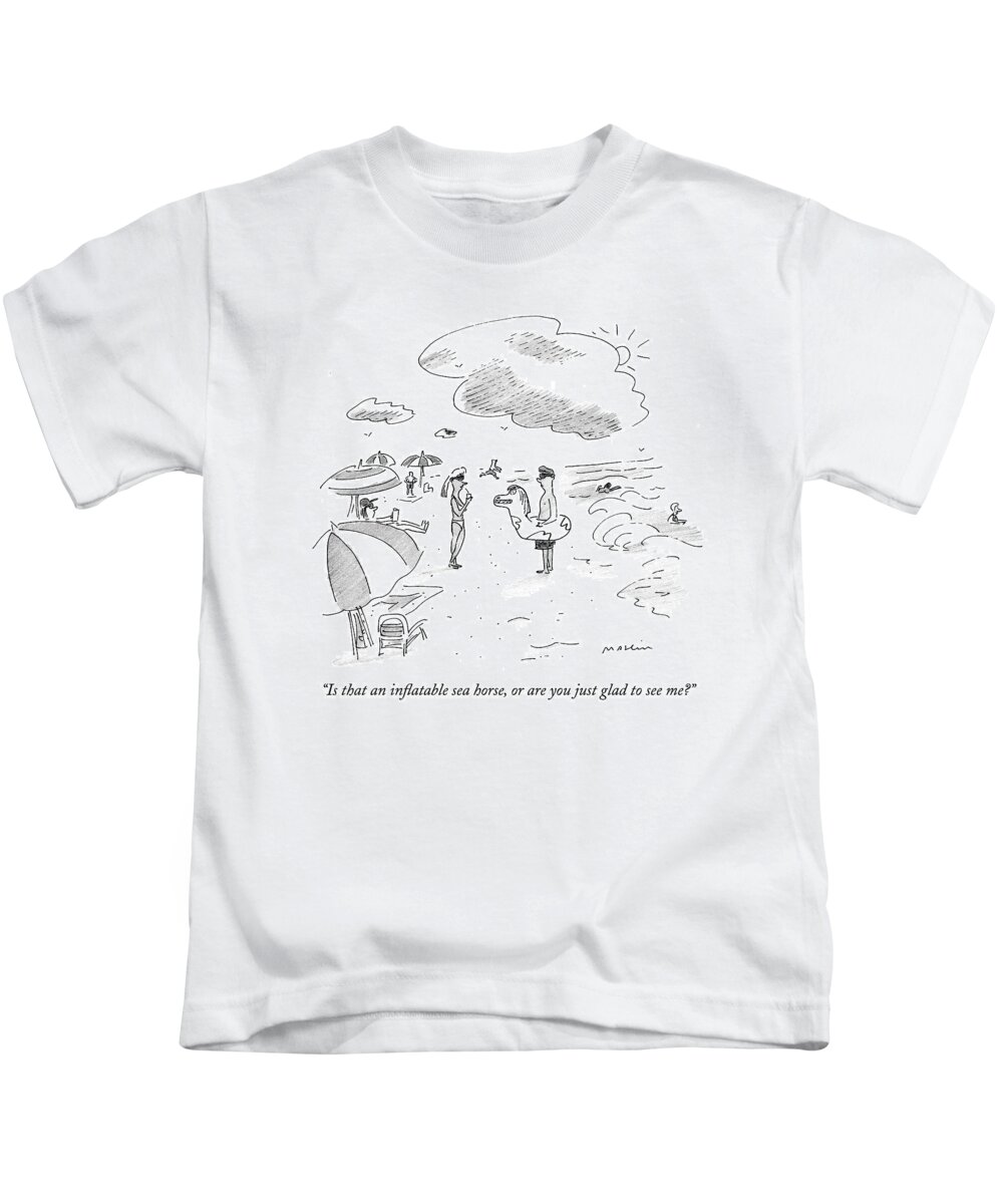 Swimming Kids T-Shirt featuring the drawing Is That An Inflatable Sea Horse by Michael Maslin