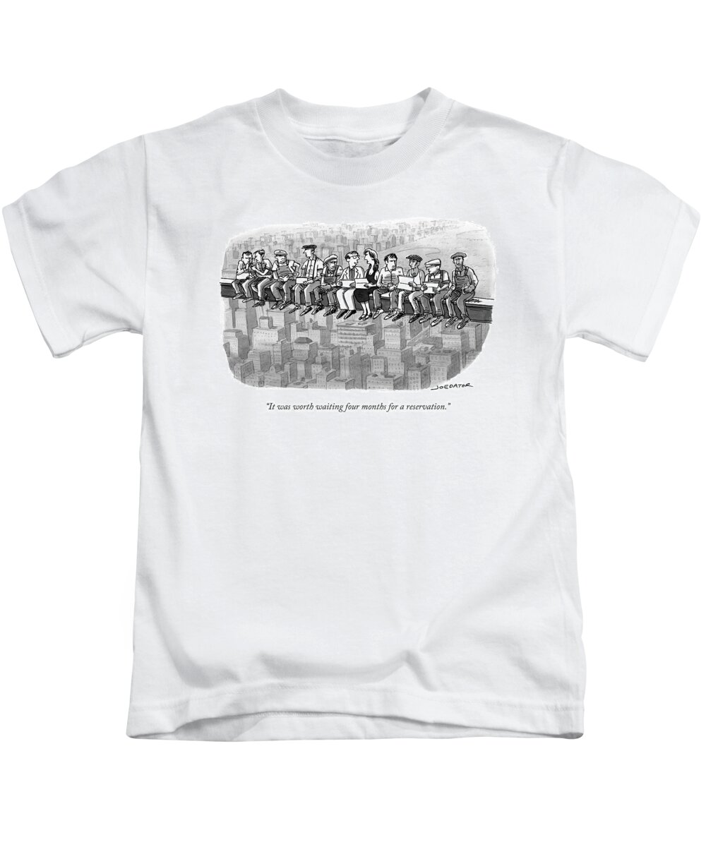 Lunch Kids T-Shirt featuring the drawing It Was Worth Waiting Four Months by Joe Dator