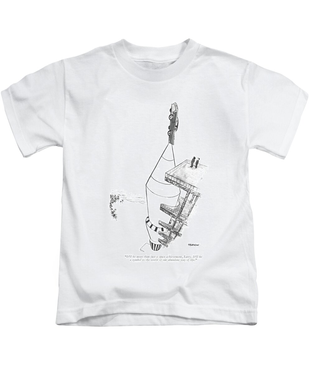 116443 Jst James Stevenson Kids T-Shirt featuring the drawing More Than Just A Space Achievement by James Stevenson