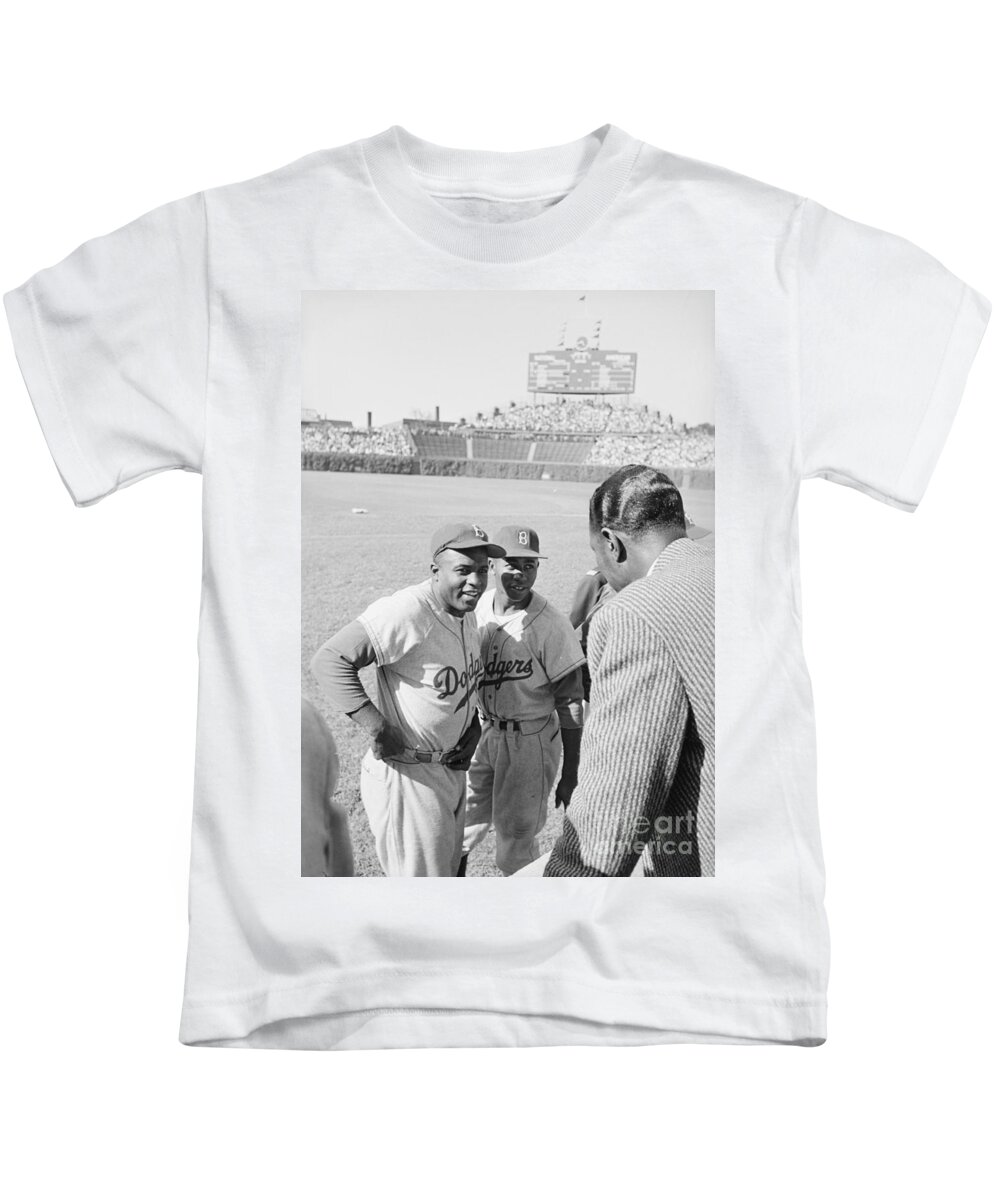 Jackie Robinson with Jim Gilliam and Nat King Cole Kids T-Shirt by