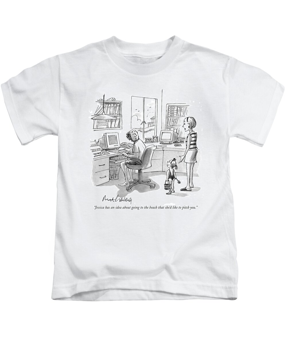 Fathers Kids T-Shirt featuring the drawing Jessica Has An Idea About Going To The Beach That by Mort Gerberg