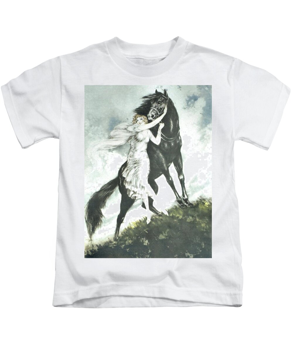 Louis Icart Kids T-Shirt featuring the painting Jeunesse by Louis Icart