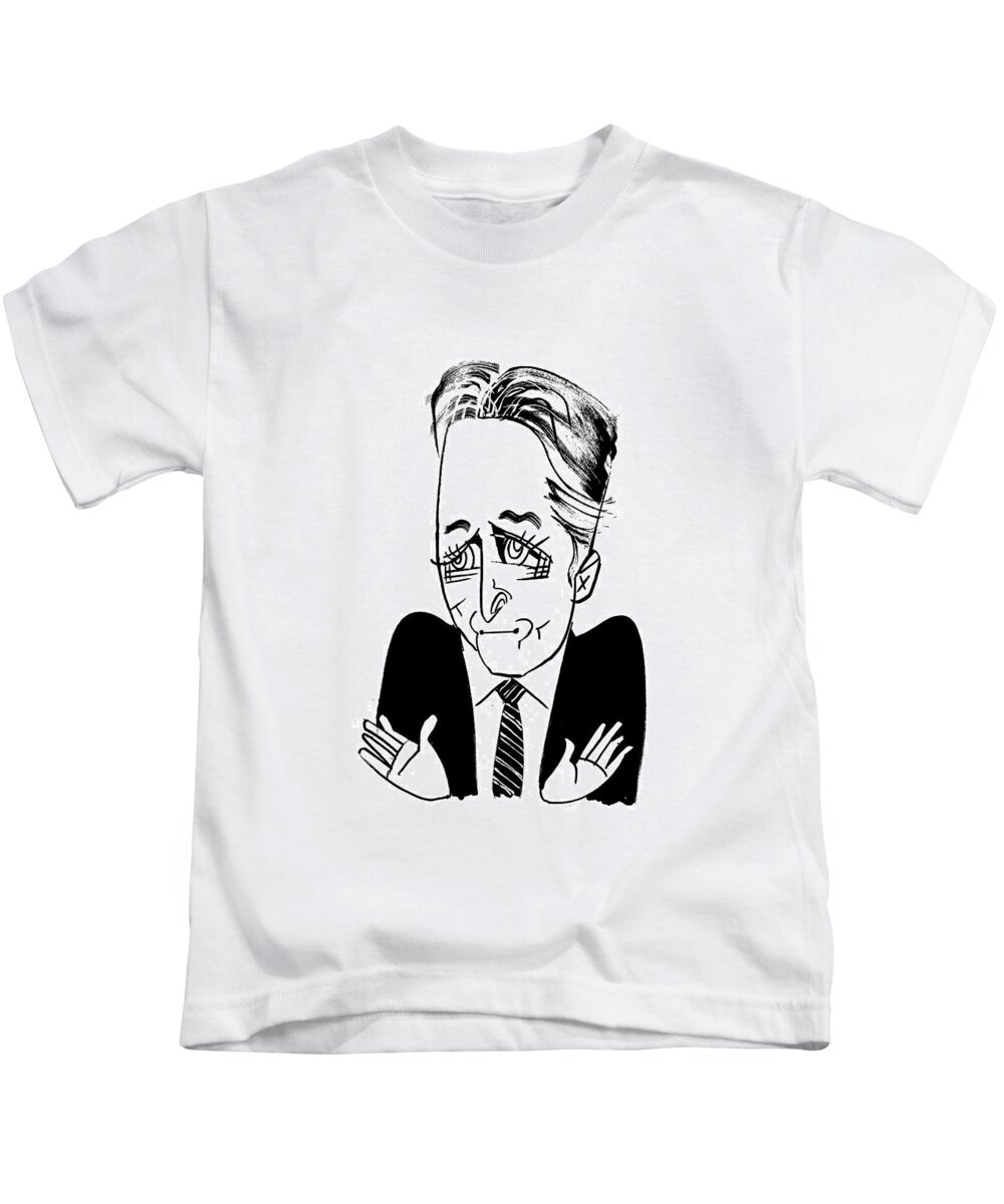 Jon Stewart 2 Kids T-Shirt featuring the drawing Jon Stewart by Tom Bachtell
