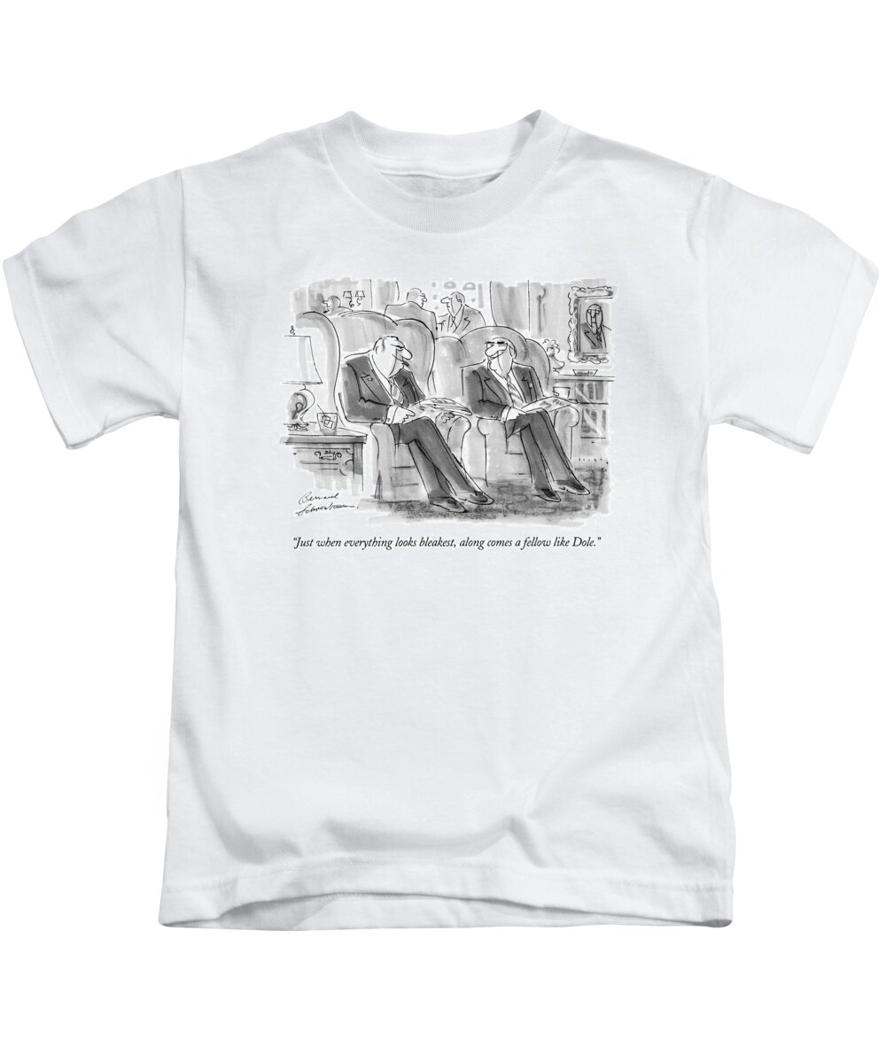 
(conservative Businessman Talking To Another Man Kids T-Shirt featuring the drawing Just When Everything Looks Bleakest by Bernard Schoenbaum