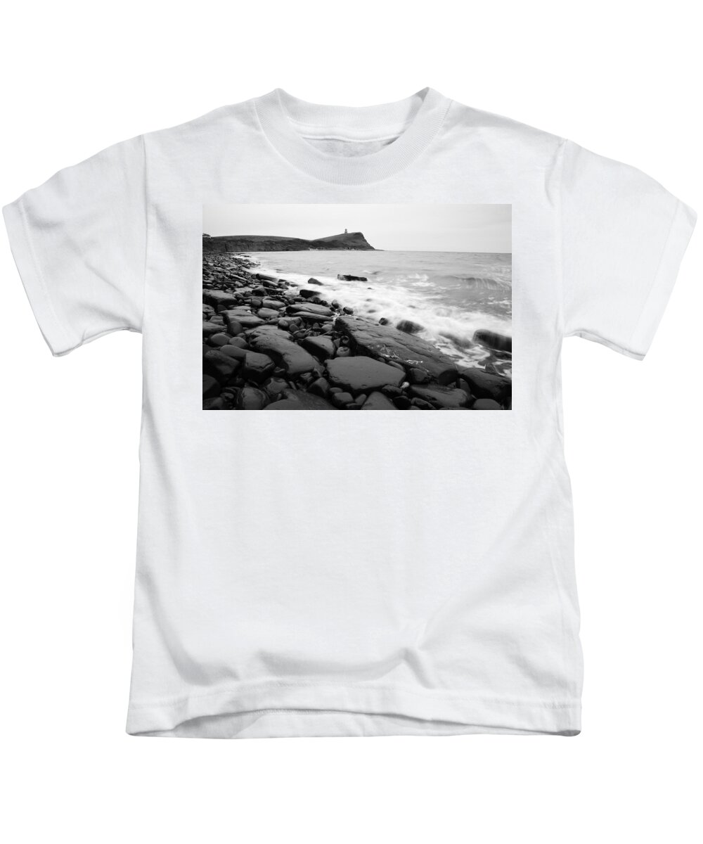 Kimmeridge Kids T-Shirt featuring the photograph Kimmeridge bay in black and white by Ian Middleton