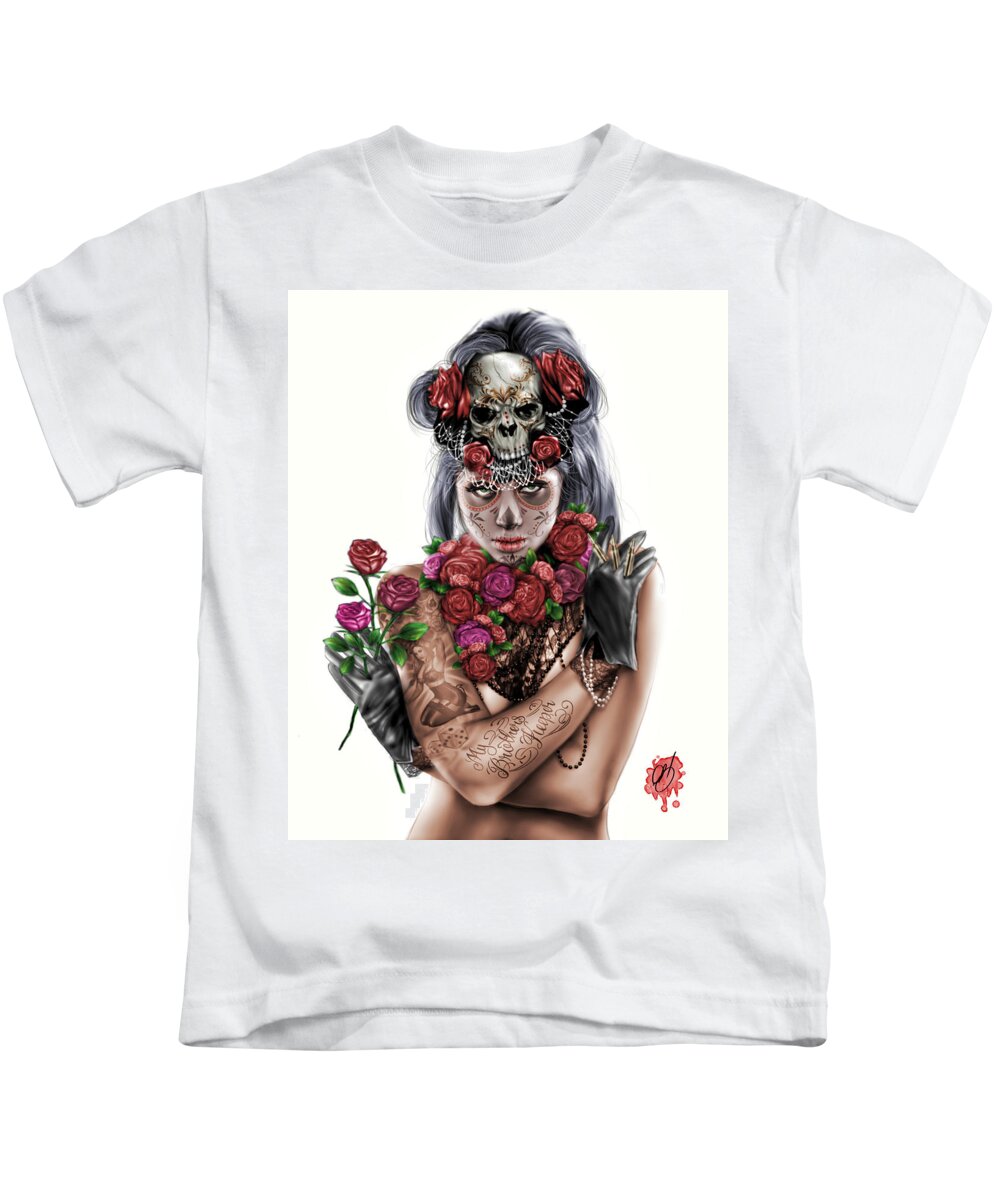 Pete Kids T-Shirt featuring the painting La Calavera Catrina by Pete Tapang