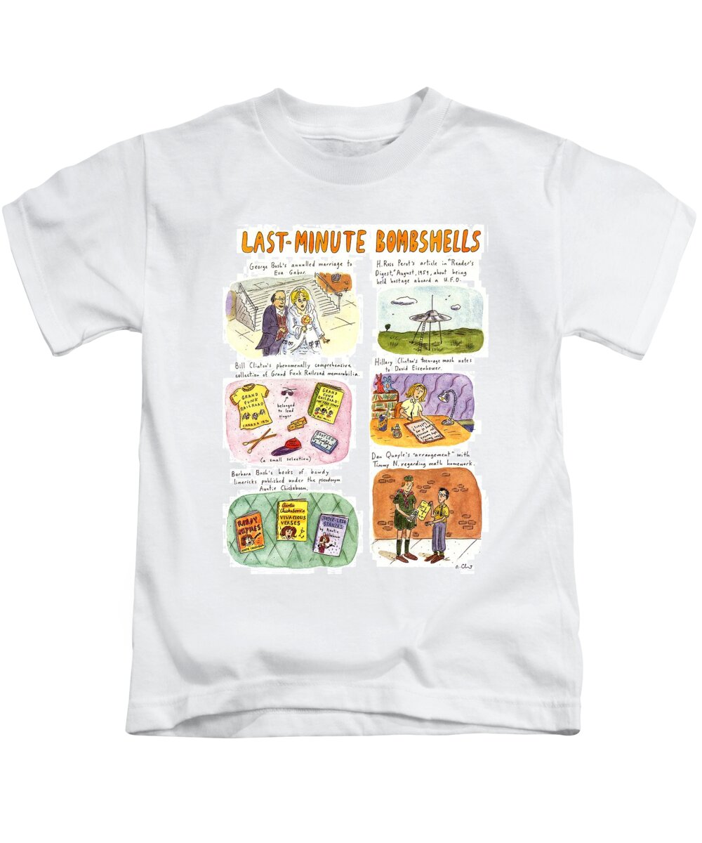 Media Kids T-Shirt featuring the drawing Last-minute Bombshells by Roz Chast