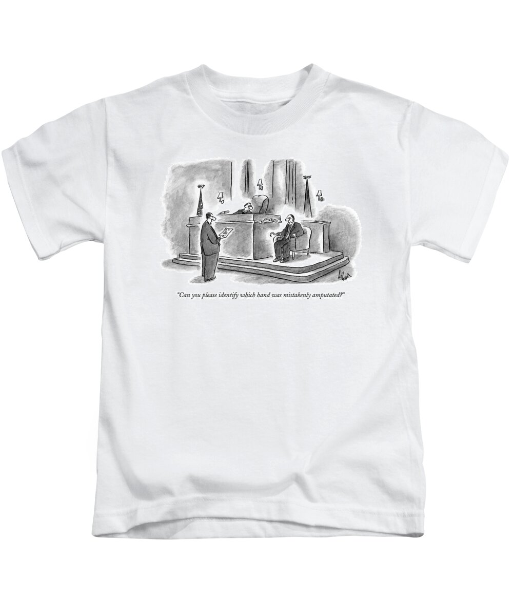Lawyers Kids T-Shirt featuring the drawing Lawyer Talking To Man With Hook Hand On Witness by Frank Cotham