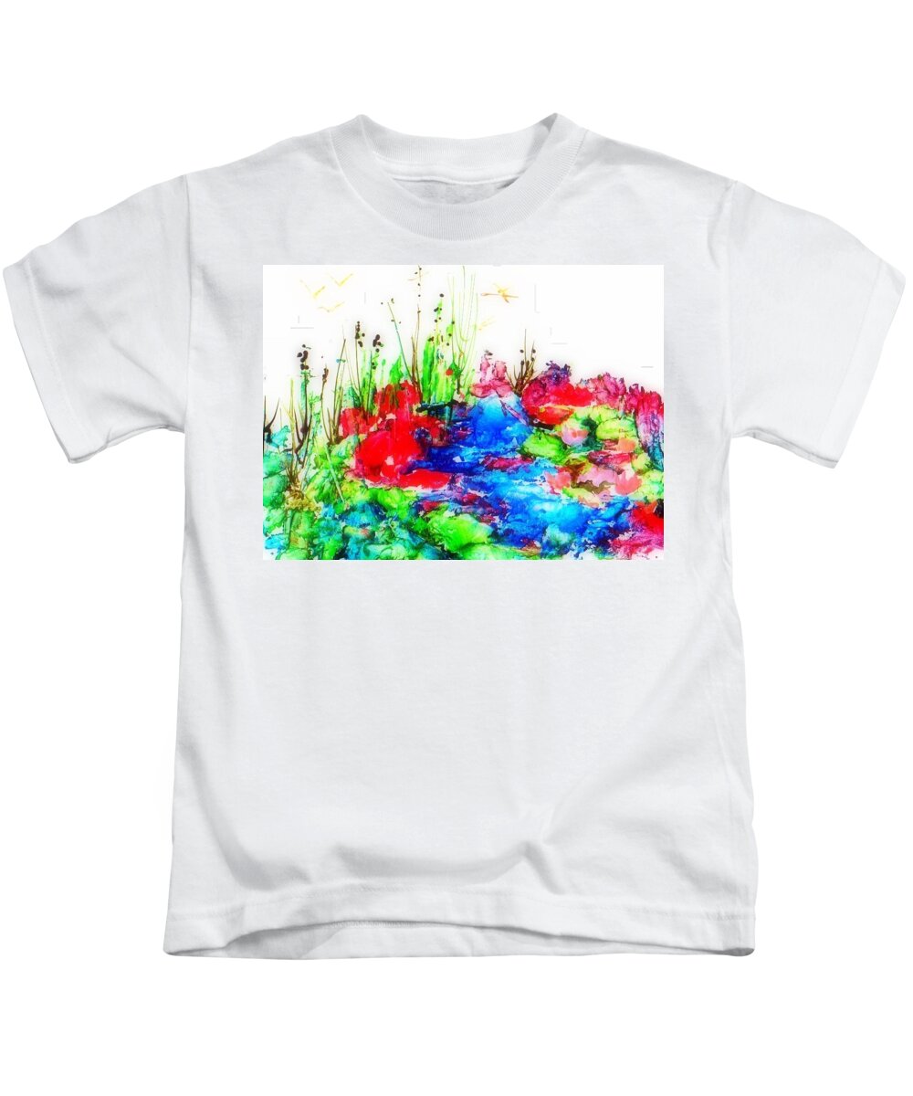 Lilies Kids T-Shirt featuring the painting Lilypond by Angelina Whittaker Cook