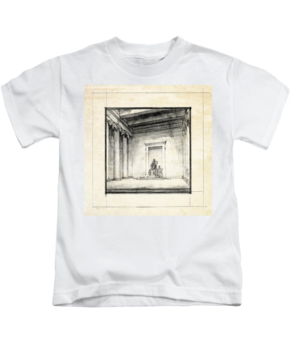 Lincoln Kids T-Shirt featuring the drawing Lincoln Memorial Sketch III #2 by Gary Bodnar