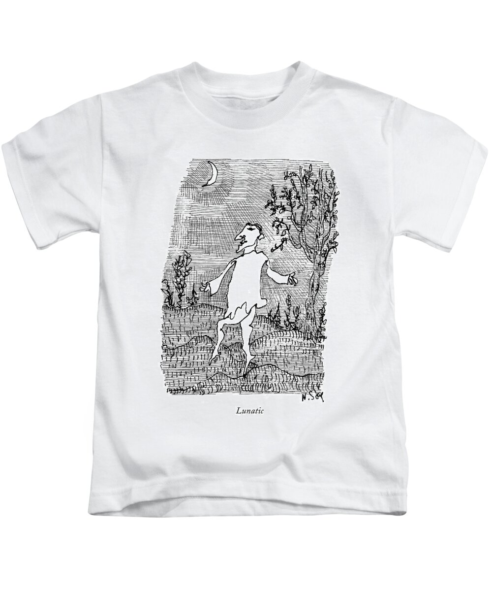 Lunatic
(man Dancing On Tiptoe Outside At Night Under Crescent Moon.) Psychology Kids T-Shirt featuring the drawing Lunatic by William Steig