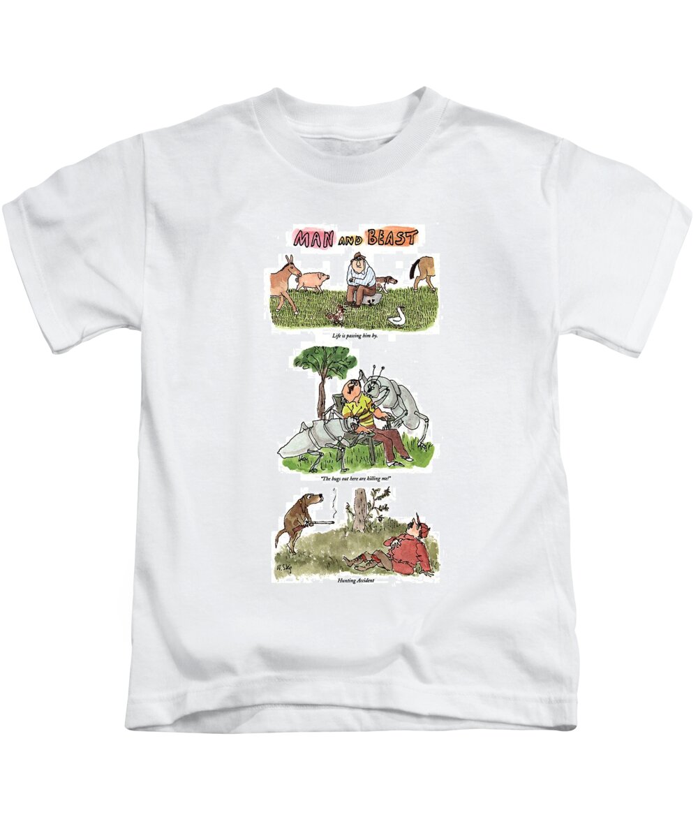 Man And Beast
Animals Kids T-Shirt featuring the drawing Man And Beast by William Steig