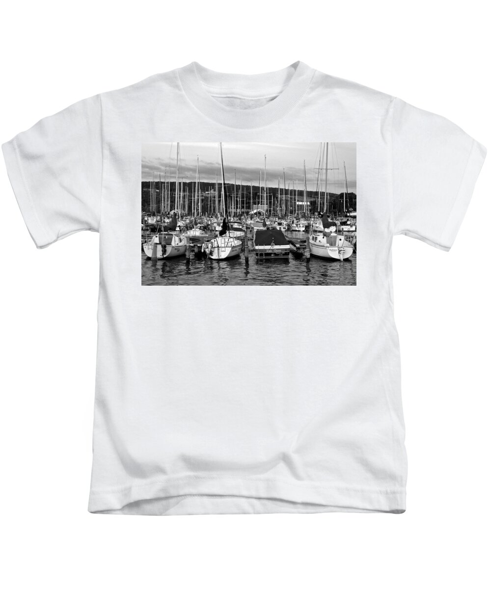 Marina Kids T-Shirt featuring the photograph Marina in Black and White by Frozen in Time Fine Art Photography