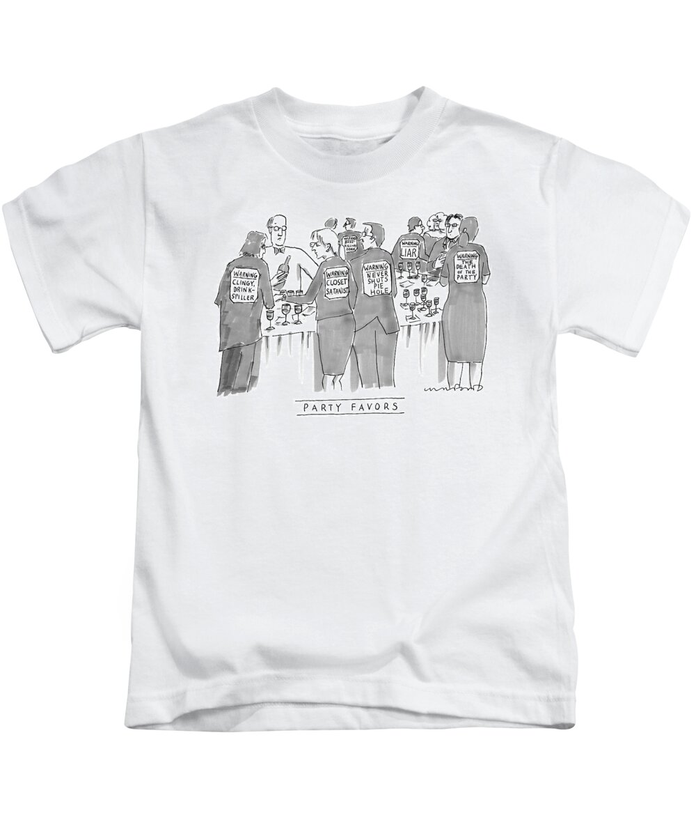 Cocktail Party Kids T-Shirt featuring the drawing Men And Women Stand Around At A Cocktail Party by Michael Crawford