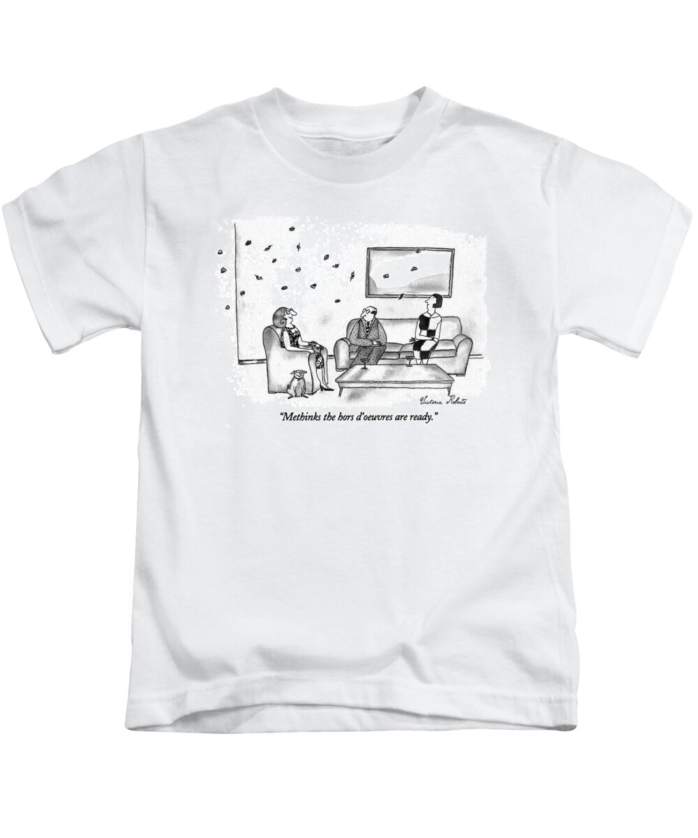 
Leisure Kids T-Shirt featuring the drawing Methinks The Hors D'oeuvres Are Ready by Victoria Roberts