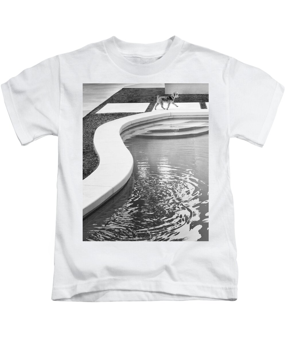 Swimming Pool Kids T-Shirt featuring the photograph MIDCENTURY MADISON Palm Springs Pup by William Dey