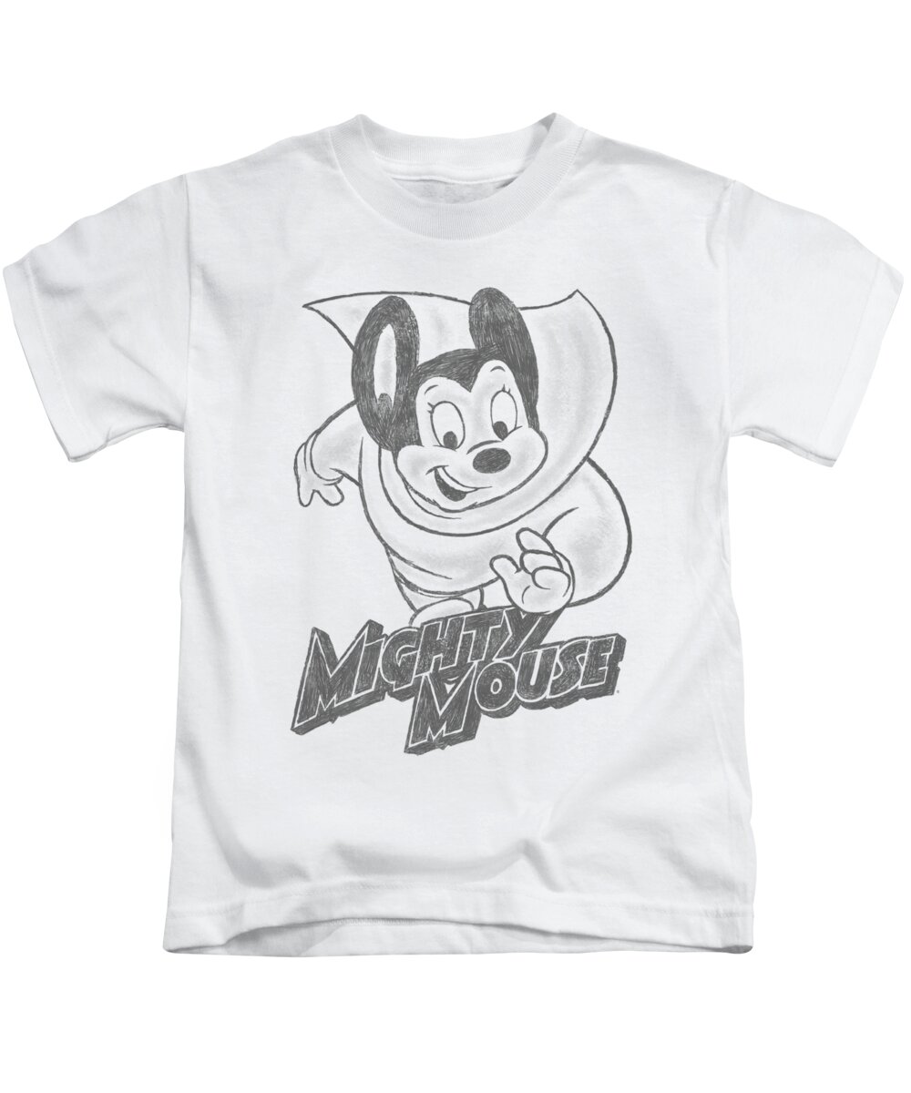 Mighty Mouse Kids T-Shirt featuring the digital art Mighty Mouse - Mighty Sketch by Brand A