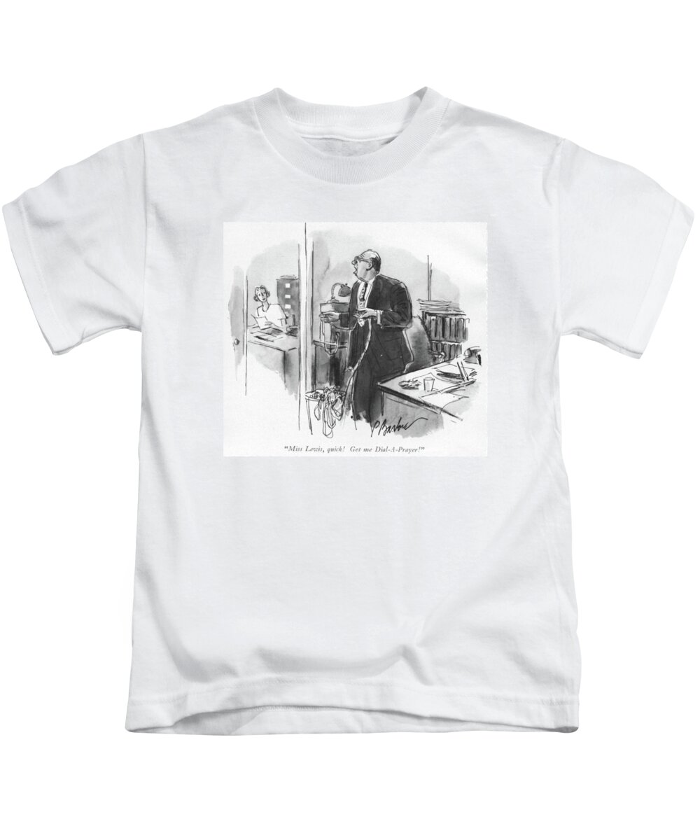  Kids T-Shirt featuring the drawing Get Me Dial a Prayer by Perry Barlow