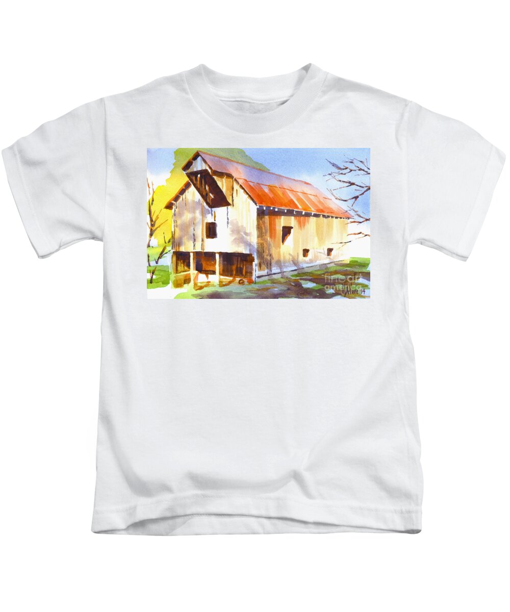 Missouri Barn In Watercolor Kids T-Shirt featuring the painting Missouri Barn in Watercolor by Kip DeVore