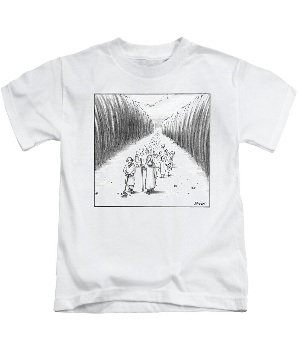 Captionless Moses Kids T-Shirt featuring the drawing Moses Walks Through The Parted Sea by Harry Bliss