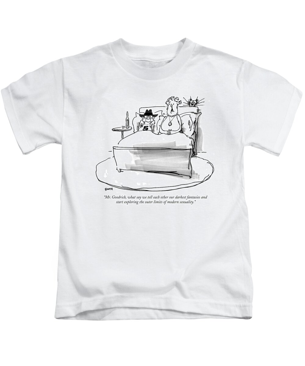 Bedroom Scenes Kids T-Shirt featuring the drawing Mr. Goodrich by George Booth