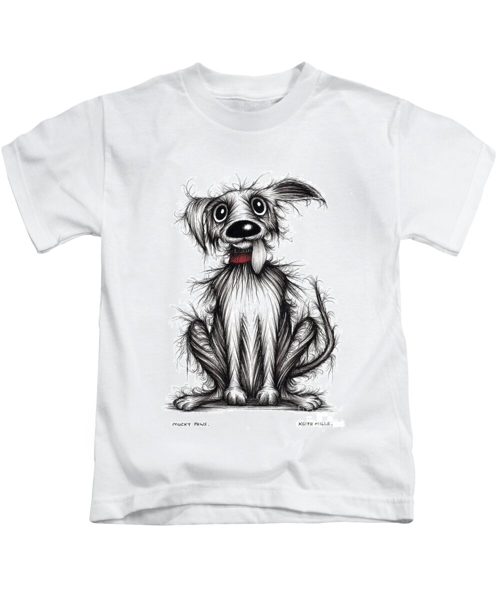 Mucky Dog Kids T-Shirt featuring the drawing Mucky paws by Keith Mills