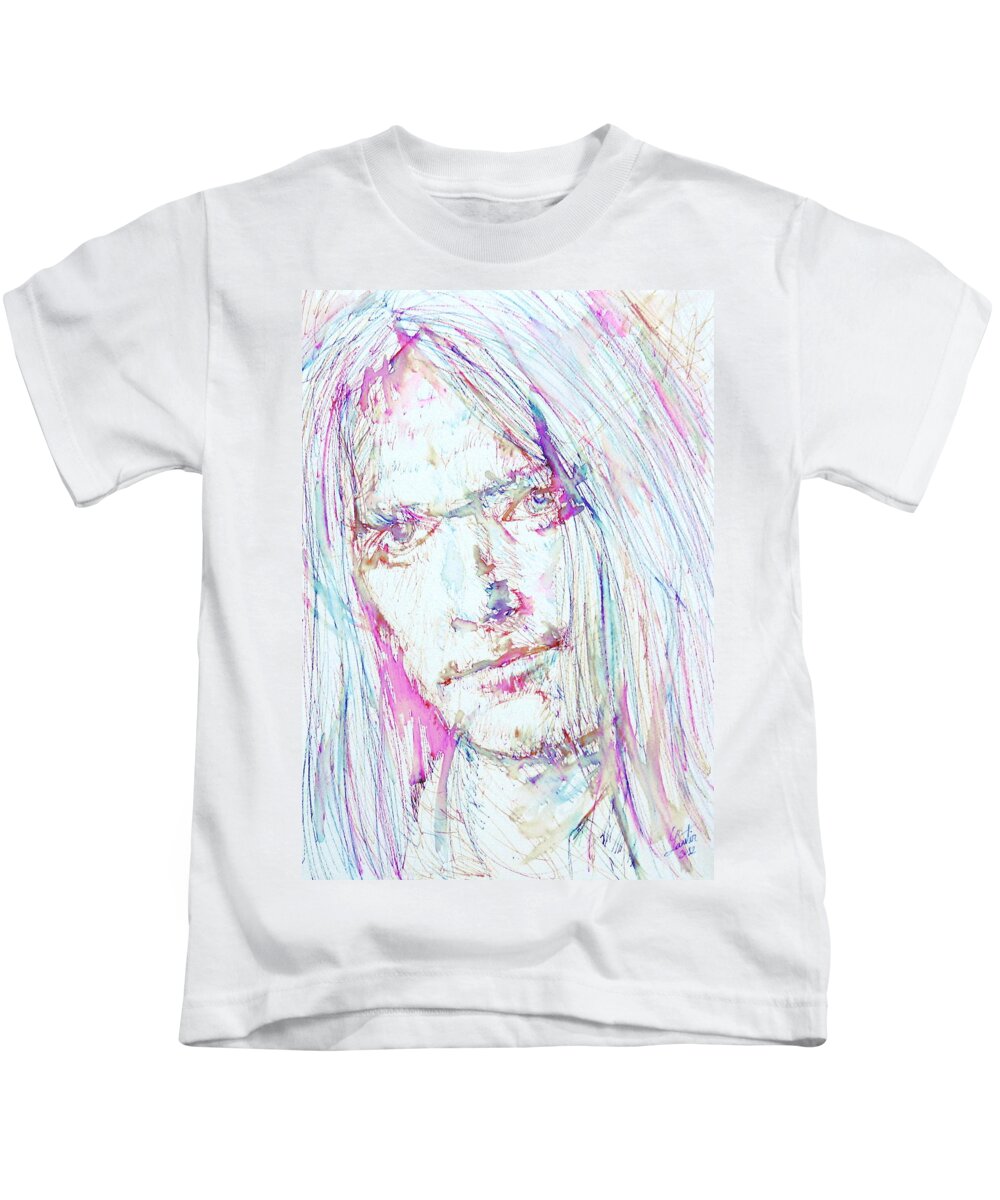 Neil Young Kids T-Shirt featuring the painting NEIL YOUNG - colored pens portrait by Fabrizio Cassetta