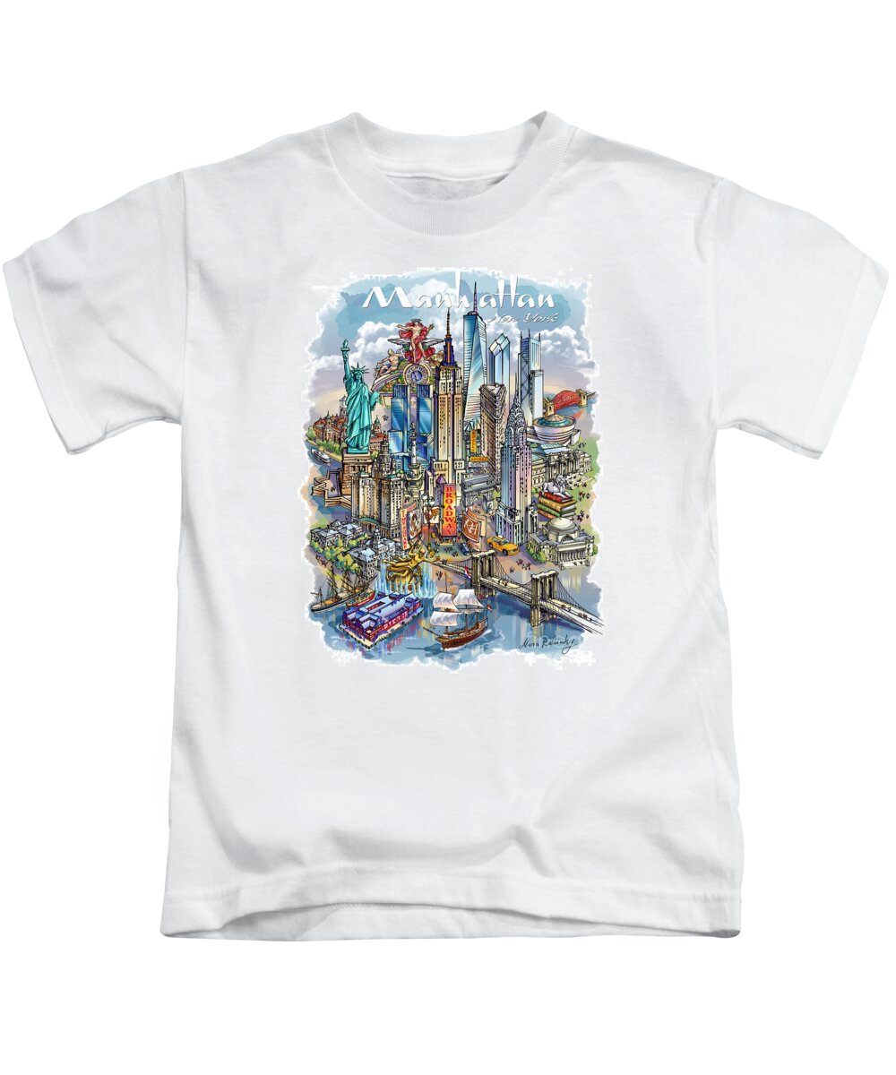 New York City Kids T-Shirt featuring the painting New York Theme 1 by Maria Rabinky