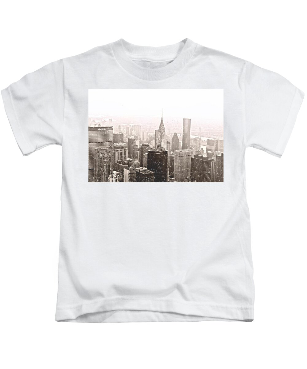 New York City Kids T-Shirt featuring the photograph New York Winter - Skyline in the Snow by Vivienne Gucwa